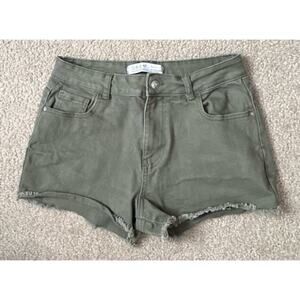 PRIMARK Denim Co Size US 8 Khaki Green Raw Hem Denim Festival Hot Pants / Shorts